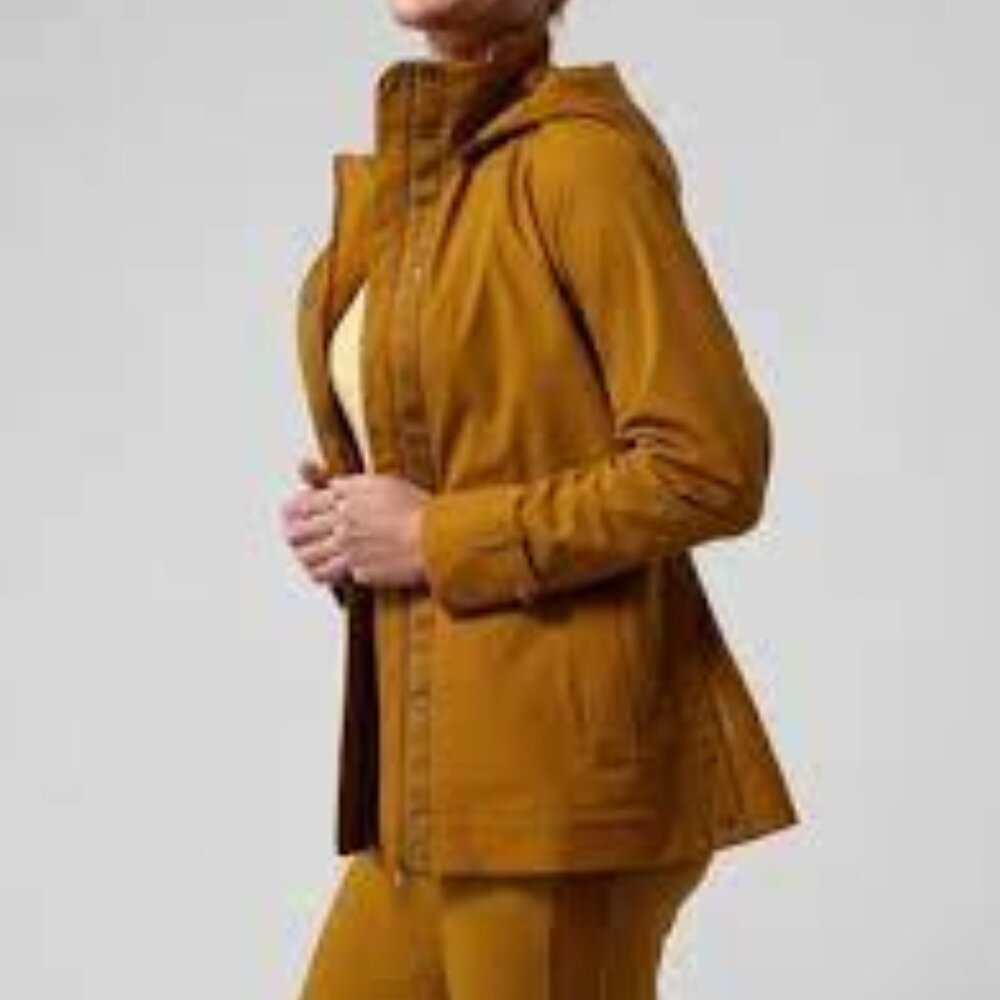 ATHLETA SUTRO RAINOUT TRENCH  HOODED RAIN JACKET COAT XS BRASS YELLOW GOLD - Picture 2 of 15